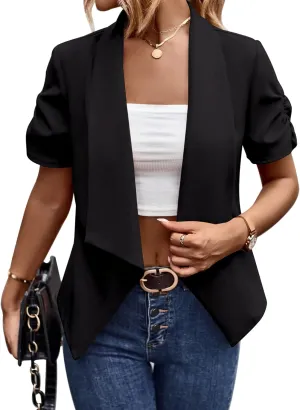 Womens Casual Blazer Jackets Roll Up Long Sleeve Open Front Work Office Business Blazers with Pockets