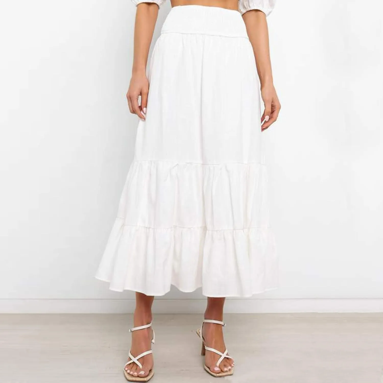 Womens Casual Fashion Stretch Skirt Womens Skirts Pleated A-Line Swing Skirt Vintage Irregular Midi Skirts