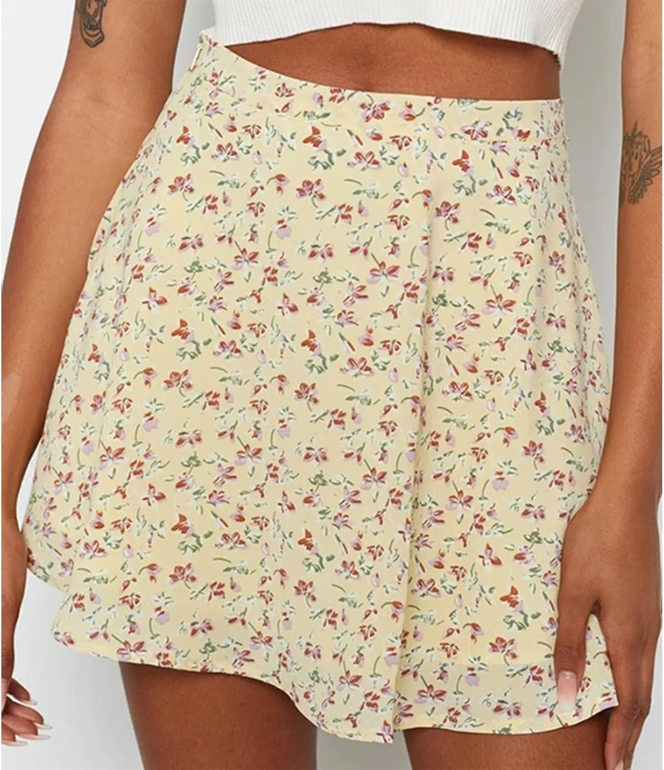 Women's Casual Mini Skirt High Waist Floral Pleated Beach Skorts