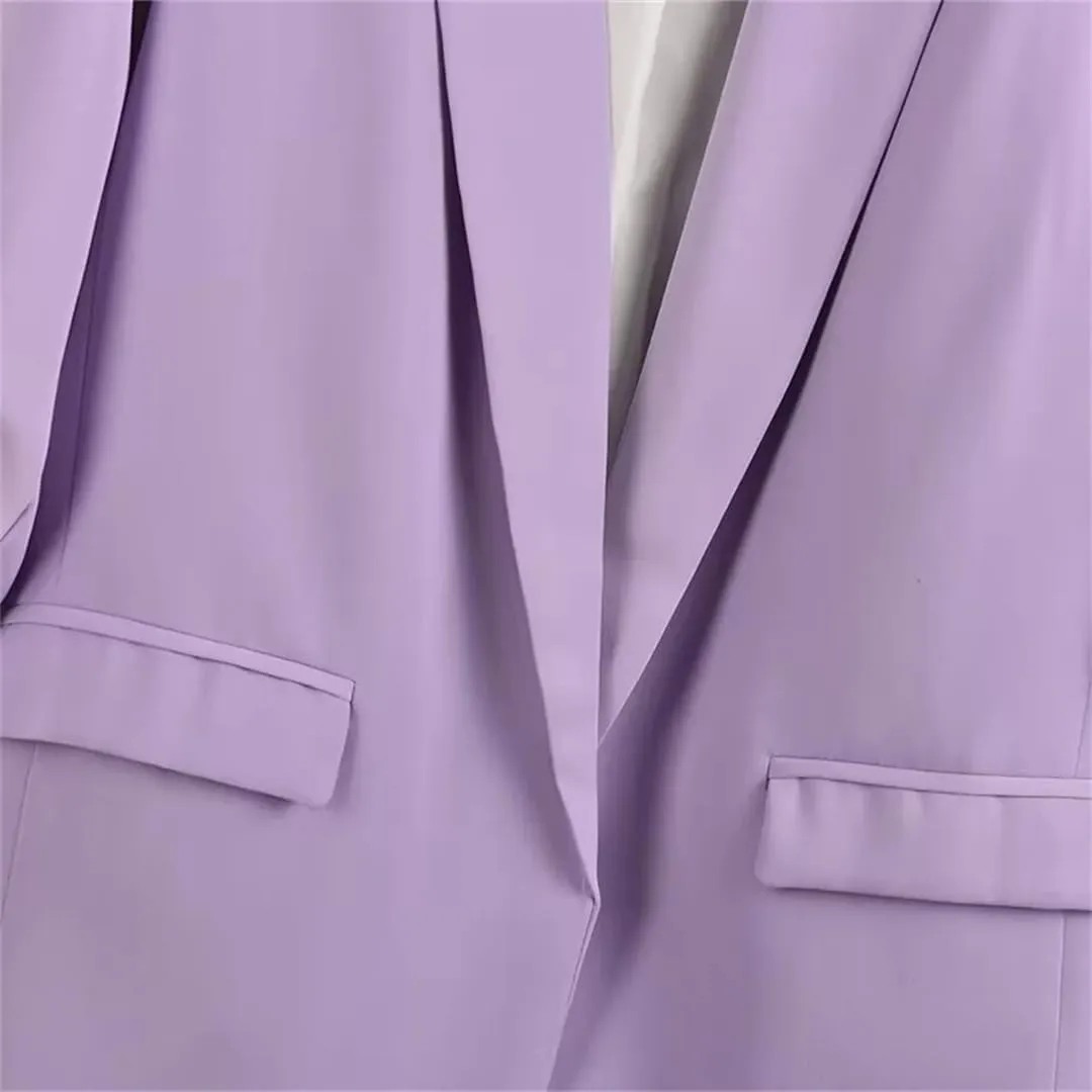 Women's Casual Notched Collar Blazers Pleated Sleeves Jacket without Buttons Solid Suit Coat