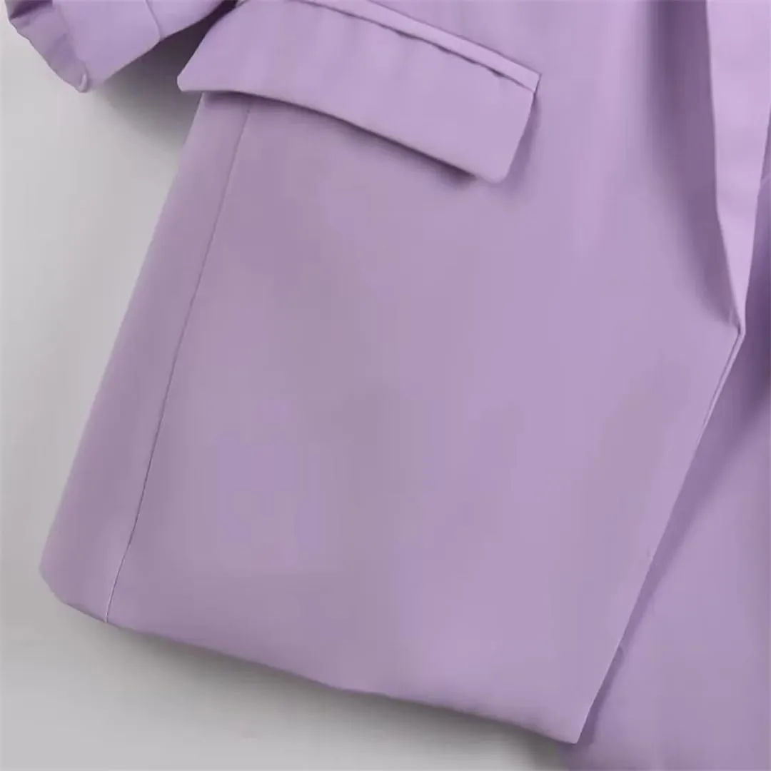 Women's Casual Notched Collar Blazers Pleated Sleeves Jacket without Buttons Solid Suit Coat