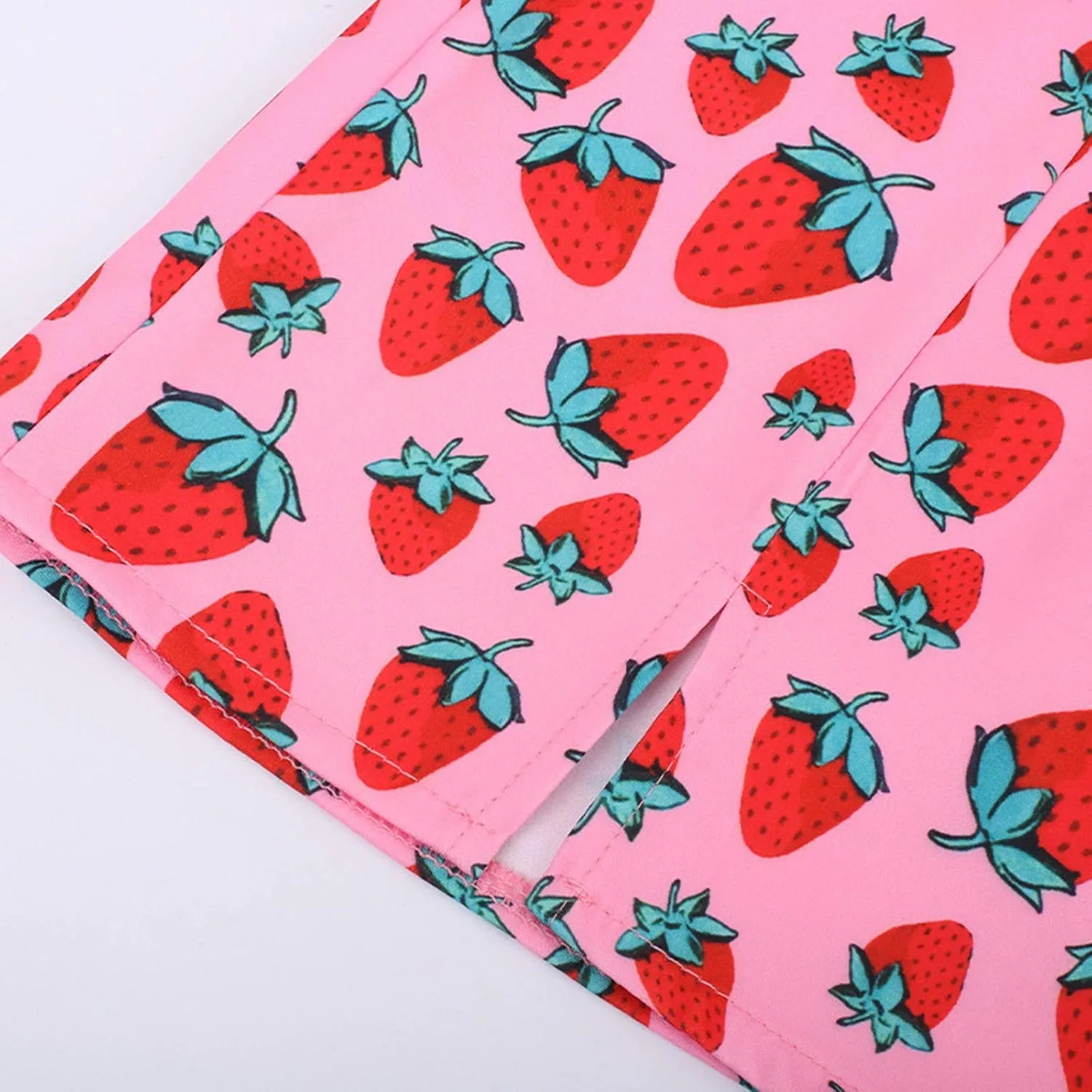 Women's Casual Strawberry Printing Skirt Slim Fit Bodycon Hip Wrap Skirt High Waist Side Split Short Skirt