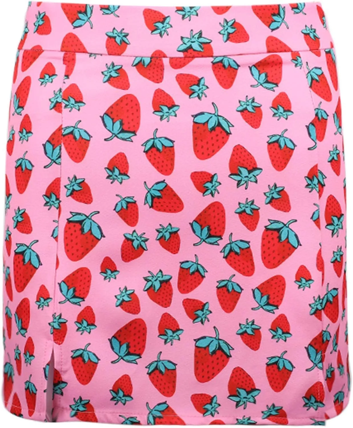 Women's Casual Strawberry Printing Skirt Slim Fit Bodycon Hip Wrap Skirt High Waist Side Split Short Skirt