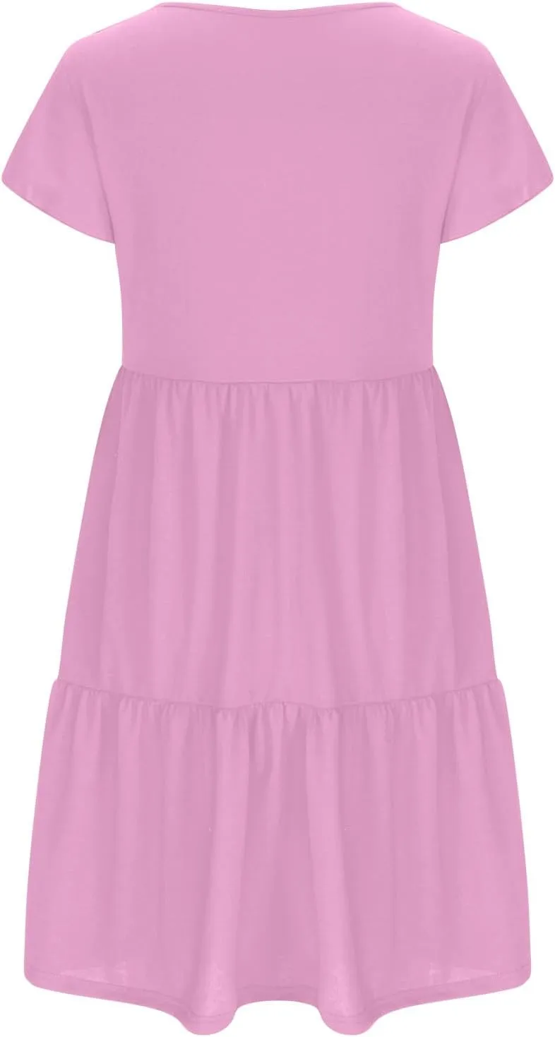 Women's Casual Tiered Dress Ruffle Cap Sleeve V Neck Mini Dresses Swing A-Line Summer Dress Bohemian Beach Dress