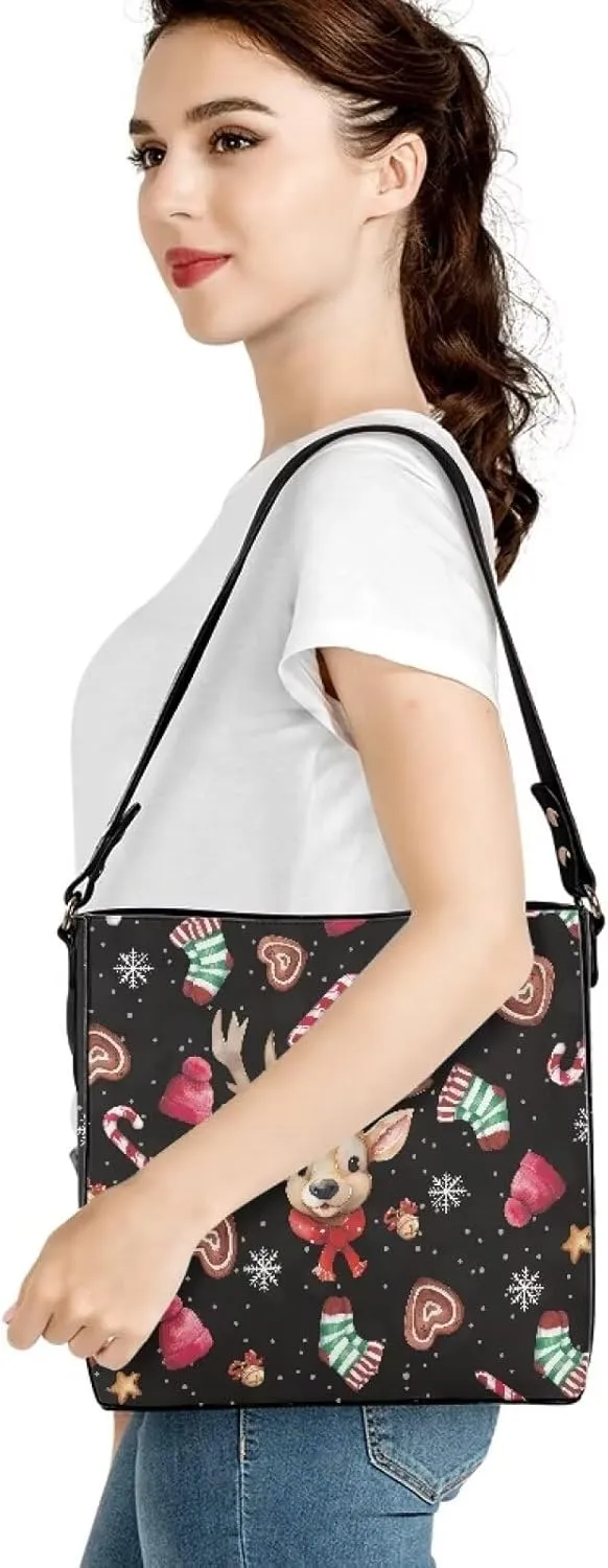 Womens Christmas Tote Bags with Detachable Strap and Compatments for Ladies Large Crossbody Shoulder Satchel