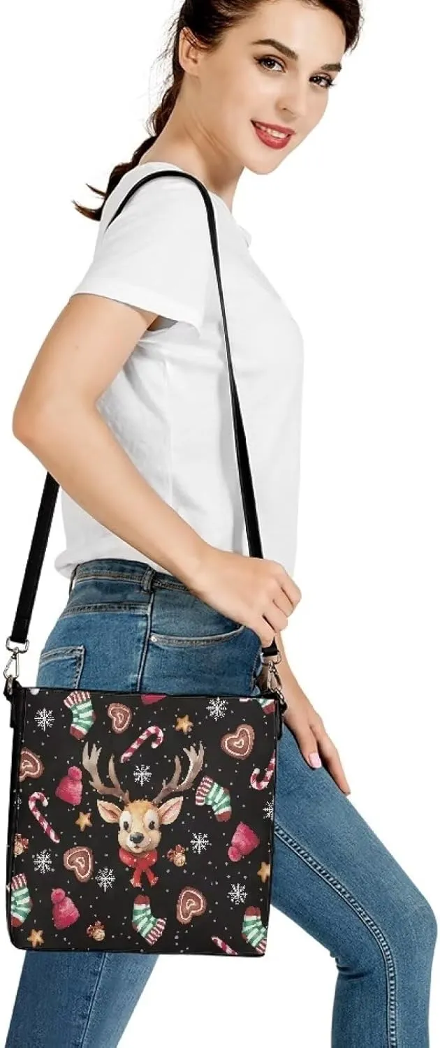 Womens Christmas Tote Bags with Detachable Strap and Compatments for Ladies Large Crossbody Shoulder Satchel