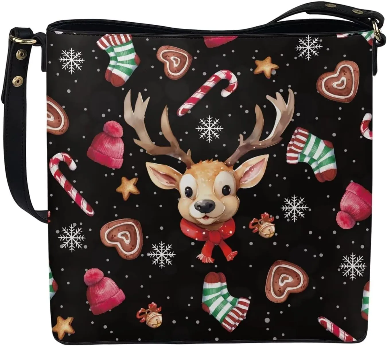 Womens Christmas Tote Bags with Detachable Strap and Compatments for Ladies Large Crossbody Shoulder Satchel
