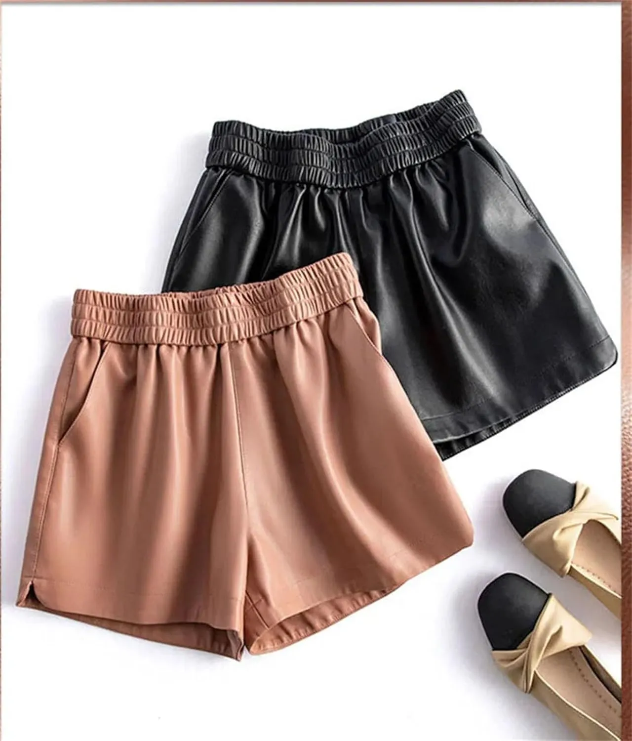 Womens Contrast Stitching Leather Shorts Casual Everyday Hot Pants