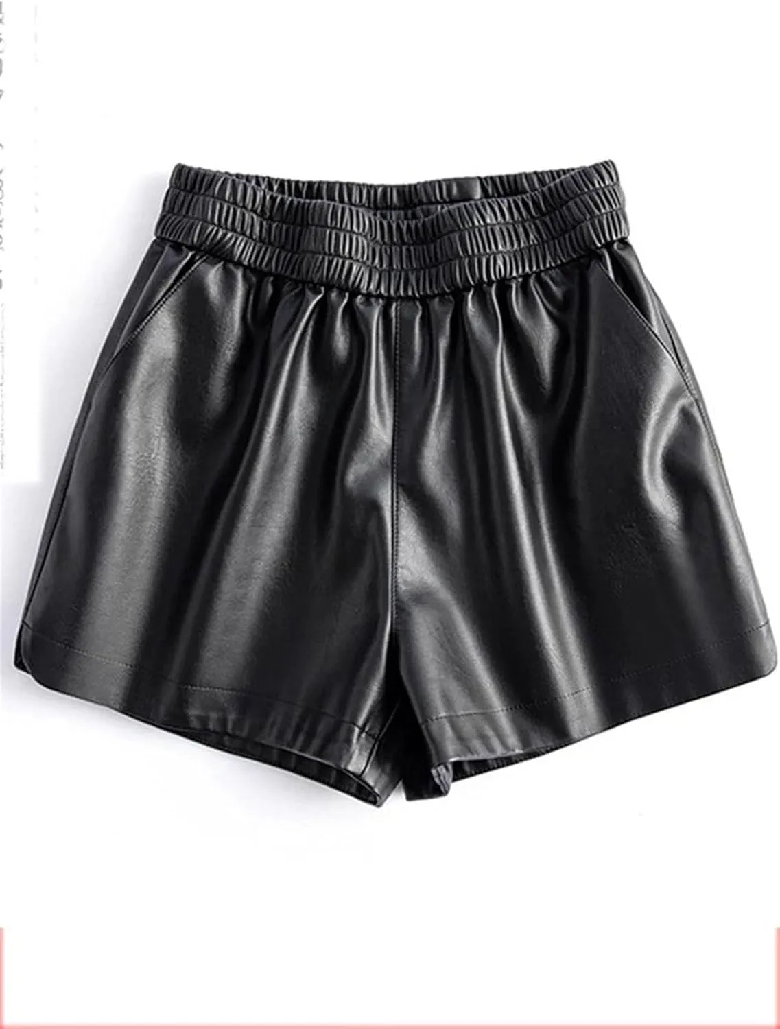 Womens Contrast Stitching Leather Shorts Casual Everyday Hot Pants