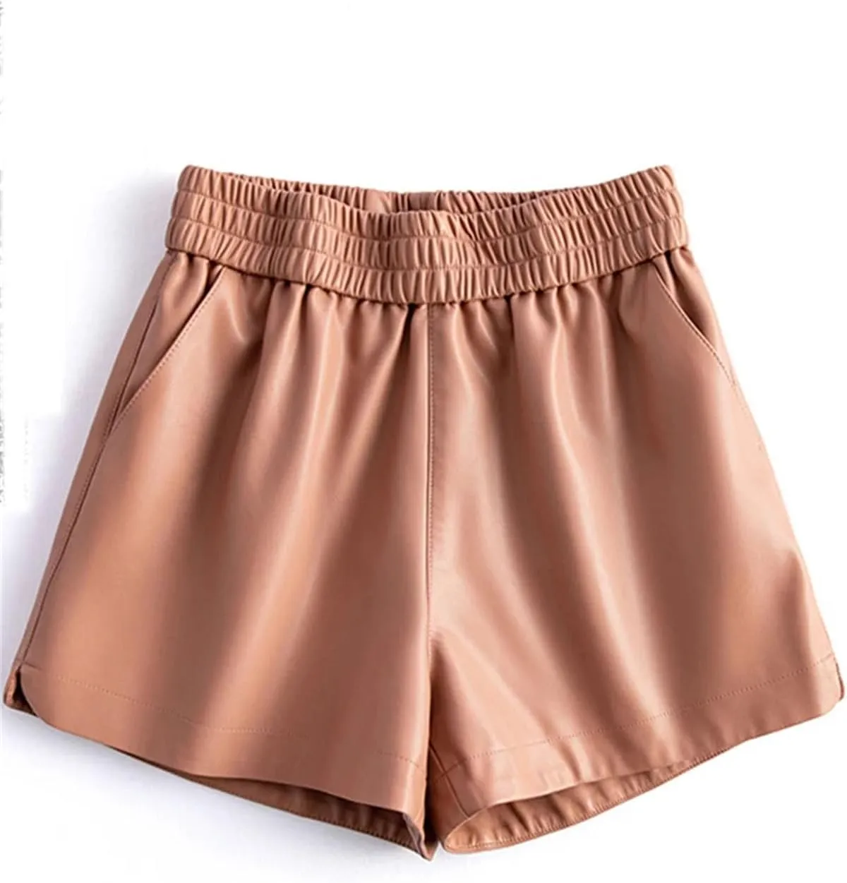 Womens Contrast Stitching Leather Shorts Casual Everyday Hot Pants