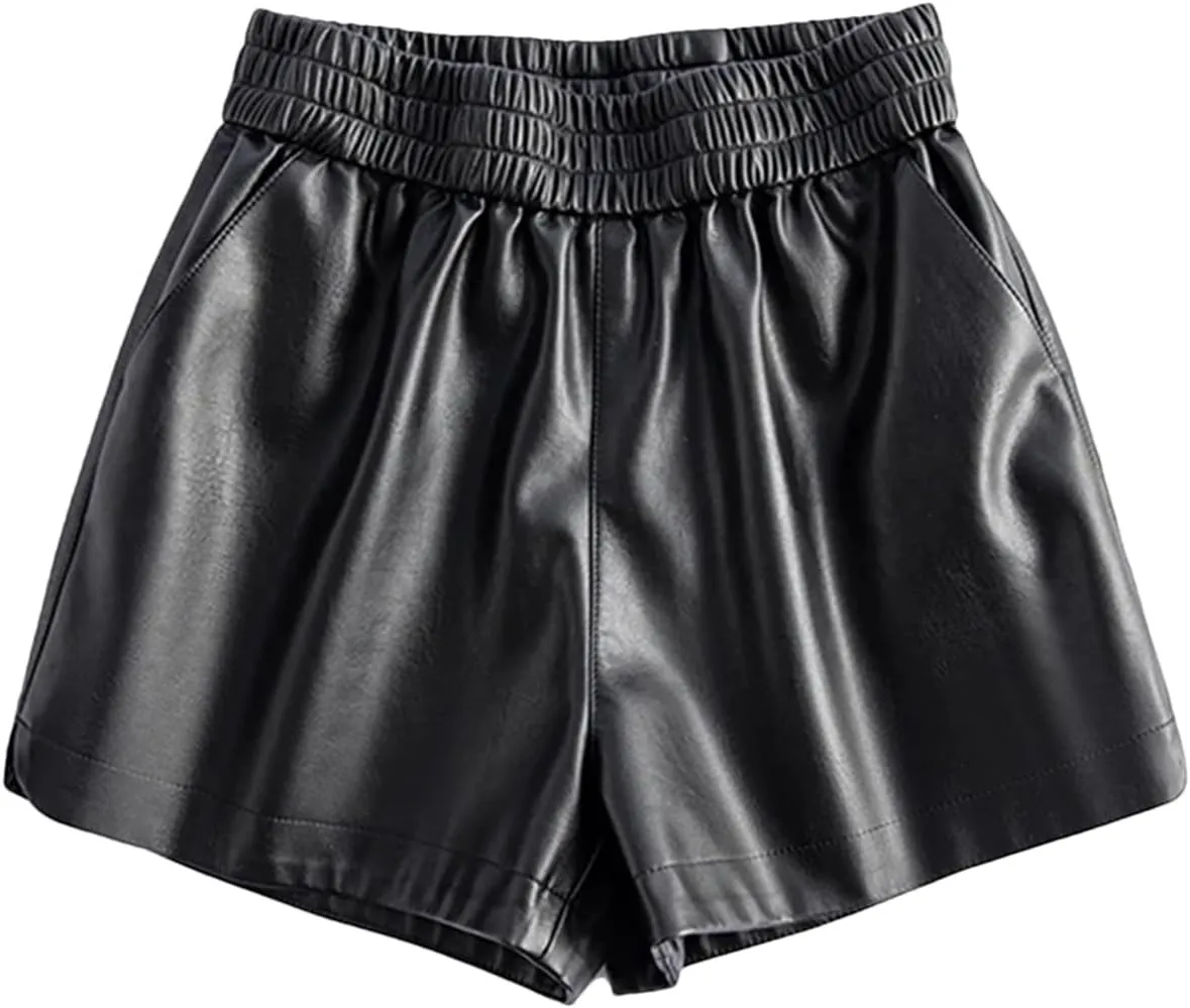 Womens Contrast Stitching Leather Shorts Casual Everyday Hot Pants