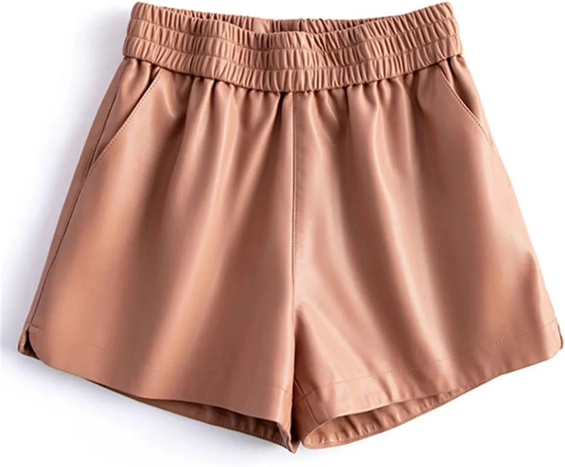 Womens Contrast Stitching Leather Shorts Casual Everyday Hot Pants