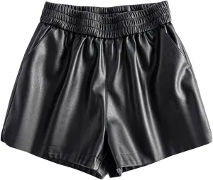 Womens Contrast Stitching Leather Shorts Casual Everyday Hot Pants