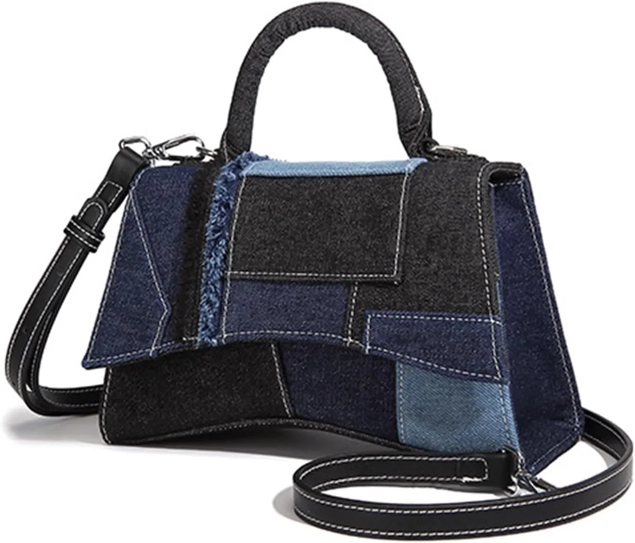 Women's Denim Top Handle Satchel Bag Stitching Tote Shoulder Bag Saddle Flap Crossbody Fashion Casual Handbag Pursebag205OWOISS