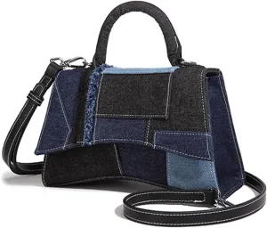 Women's Denim Top Handle Satchel Bag Stitching Tote Shoulder Bag Saddle Flap Crossbody Fashion Casual Handbag Pursebag205OWOISS