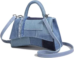 Women's Denim Top Handle Satchel Bag Stitching Tote Shoulder Bag Saddle Flap Crossbody Fashion Casual Handbag Pursebag207OWOISS