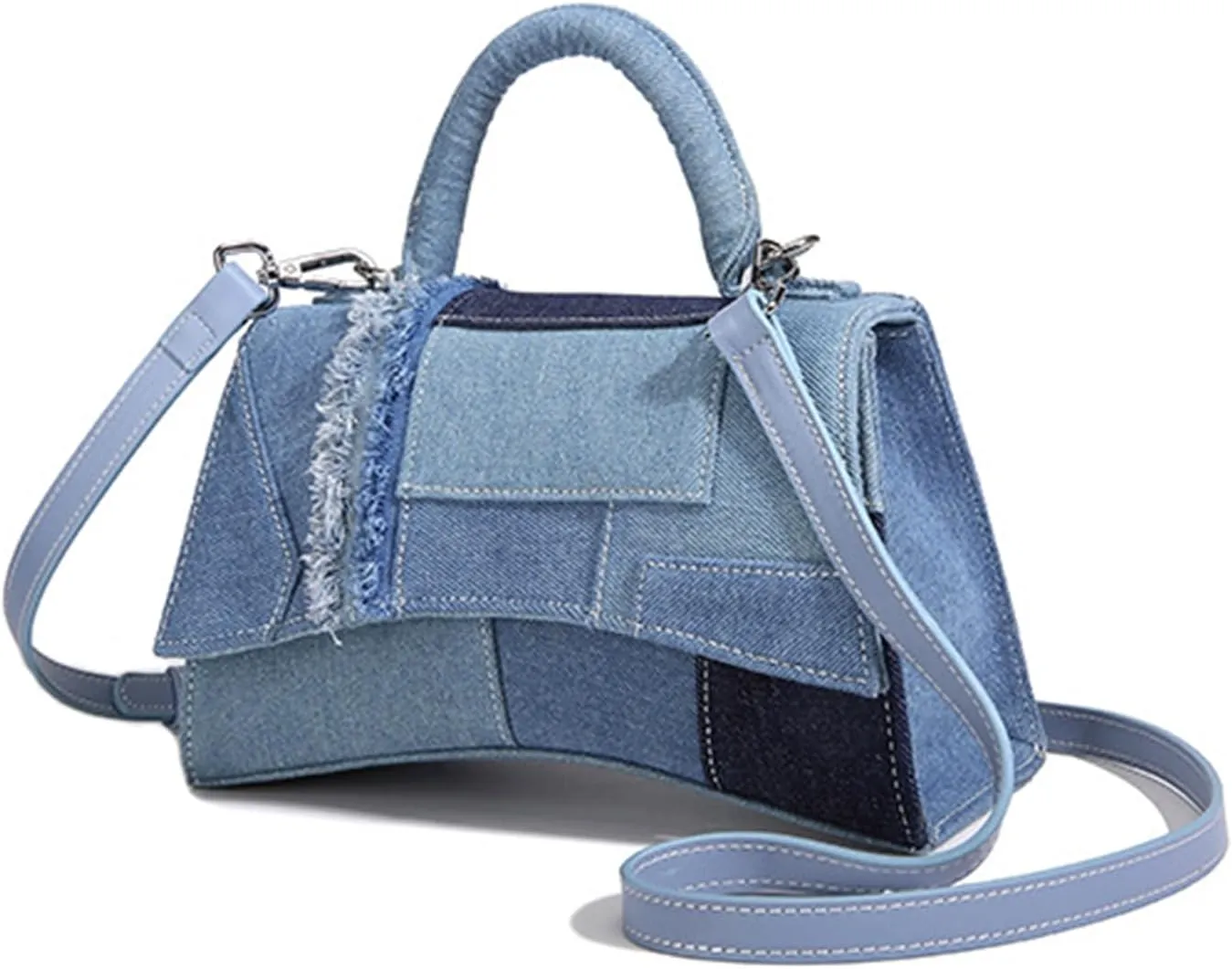 Women's Denim Top Handle Satchel Bag Stitching Tote Shoulder Bag Saddle Flap Crossbody Fashion Casual Handbag Pursebag207OWOISS