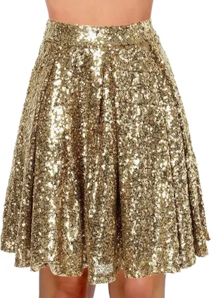 Women's Fashion High Waist Pleated Solid Color Short Skirt Loose Sequin Skirt Skirts for Women Knee Length with