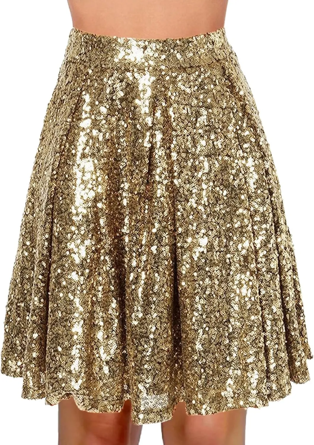 Women's Fashion High Waist Pleated Solid Color Short Skirt Loose Sequin Skirt Skirts for Women Knee Length with