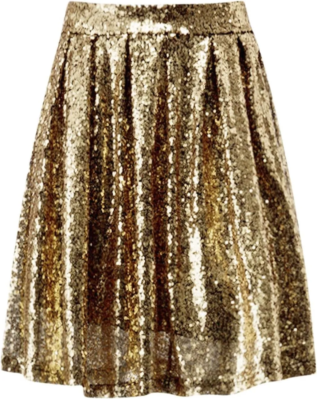 Women's Fashion High Waist Pleated Solid Color Short Skirt Loose Sequin Skirt Skirts for Women Knee Length with
