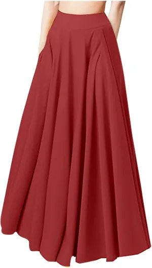 Women's Flowy Maxi Skirt 2025 Spring Summer Pleated Long Skirts High Waisted Casual Work Skirts with Pockets