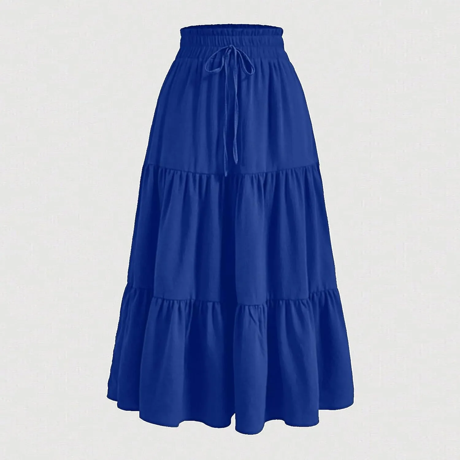 Womens High Elastic Waist Midi Skirt Summer Flowy Ruffle Pleated A line Skirts Lightweight Boho Tiered Skirt