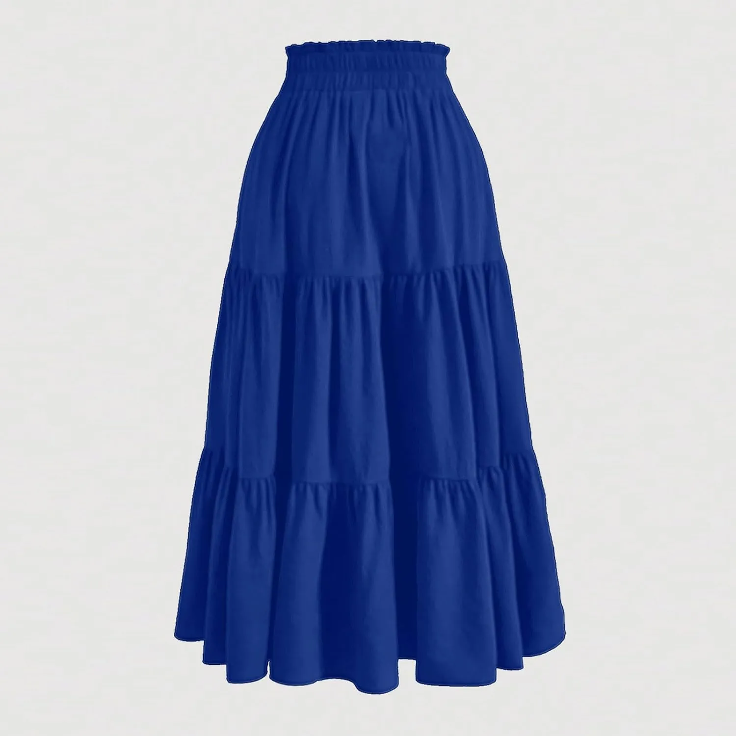 Womens High Elastic Waist Midi Skirt Summer Flowy Ruffle Pleated A line Skirts Lightweight Boho Tiered Skirt