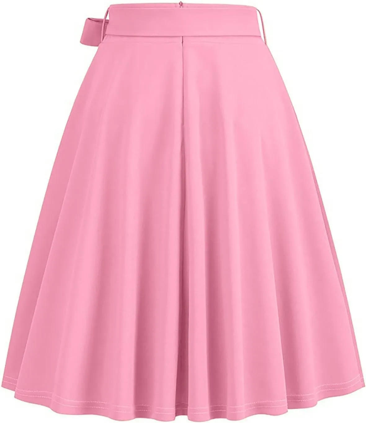 Women's High Waist A-Line Skirt Lace Up Flared Hepburn Midi Skirts Vintage Cocktail Party Swing Knee Length Skirt