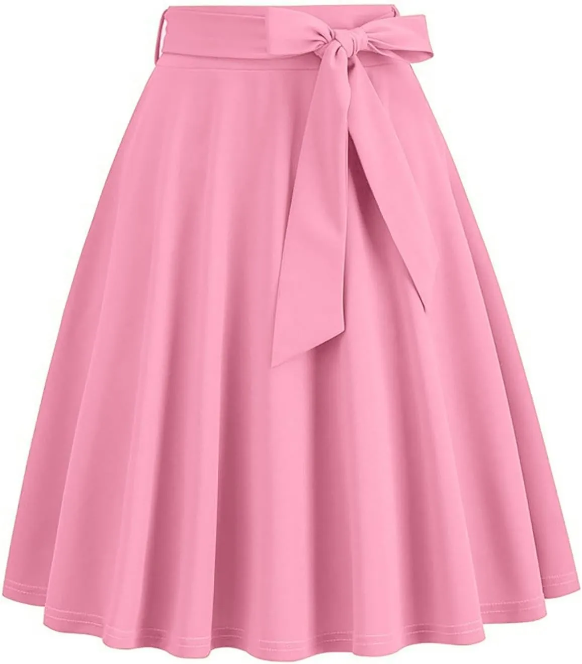 Women's High Waist A-Line Skirt Lace Up Flared Hepburn Midi Skirts Vintage Cocktail Party Swing Knee Length Skirt