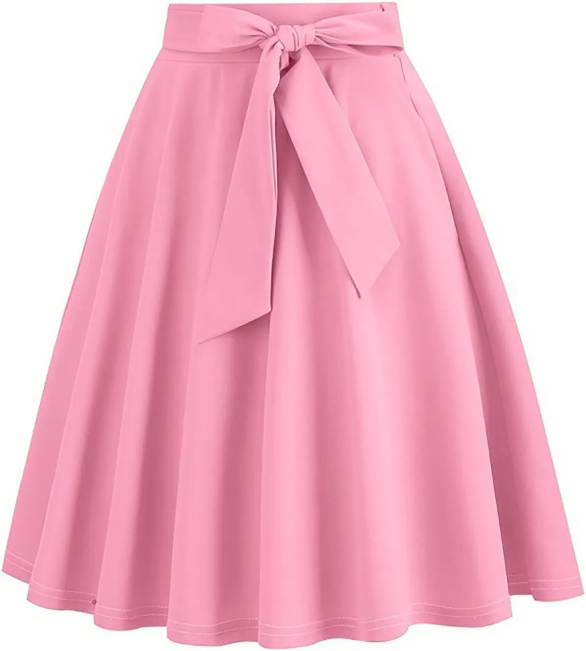 Women's High Waist A-Line Skirt Lace Up Flared Hepburn Midi Skirts Vintage Cocktail Party Swing Knee Length Skirt
