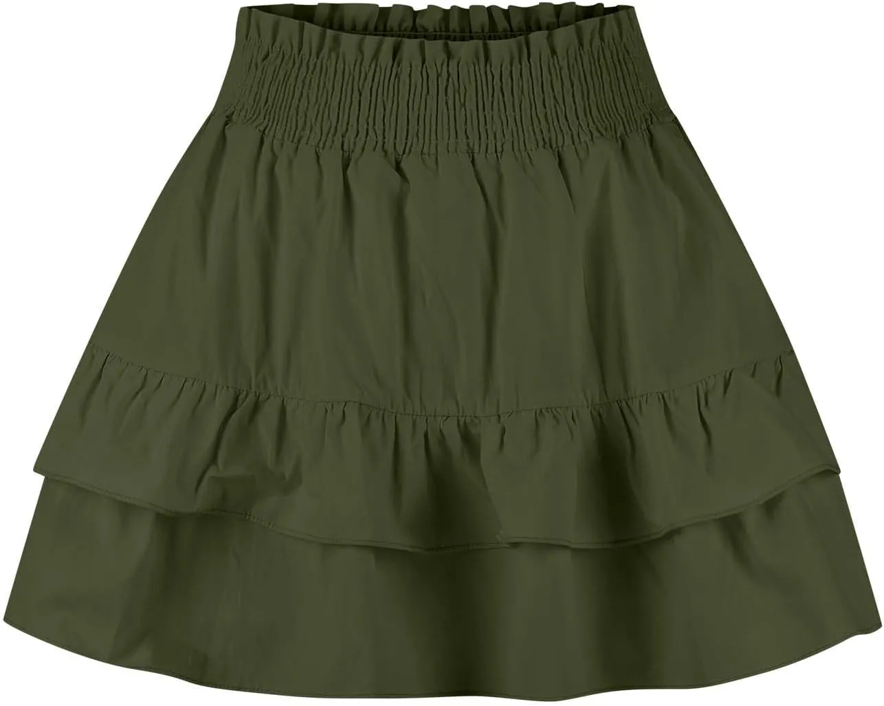 Women's High Waist Cotton Mini Skirts Flowy Ruffle Casual A-Line Short Skirt Summer Layered Pleated Beach Skirt