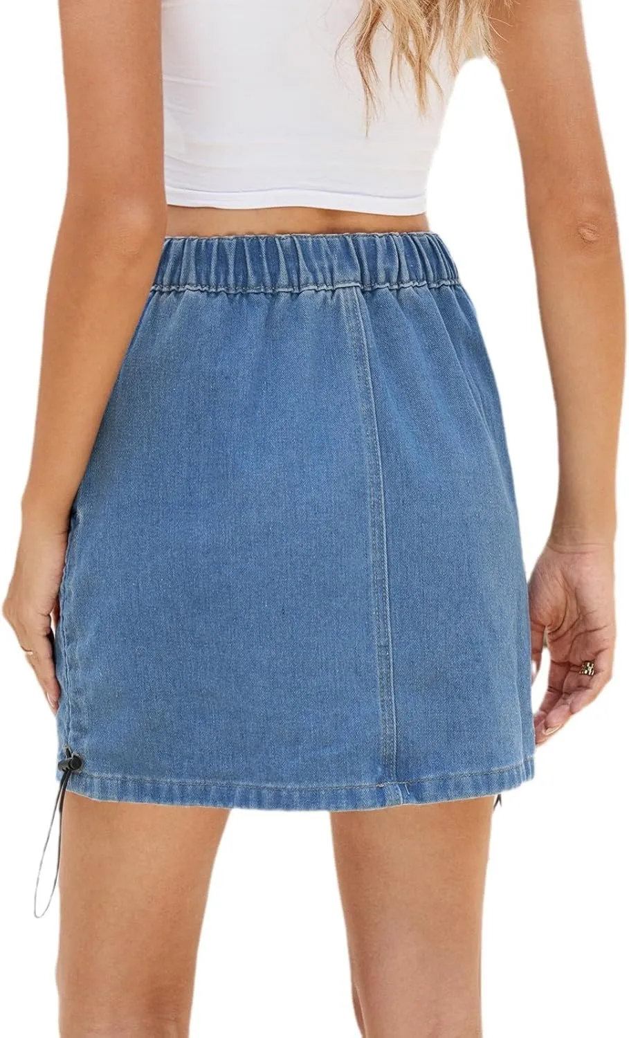 Women's High Waist Denim Mini Skirt Y2K Jean Skirt Casual Jean Skirt with Pockets Basic Distressed Jeans Denim Skirt