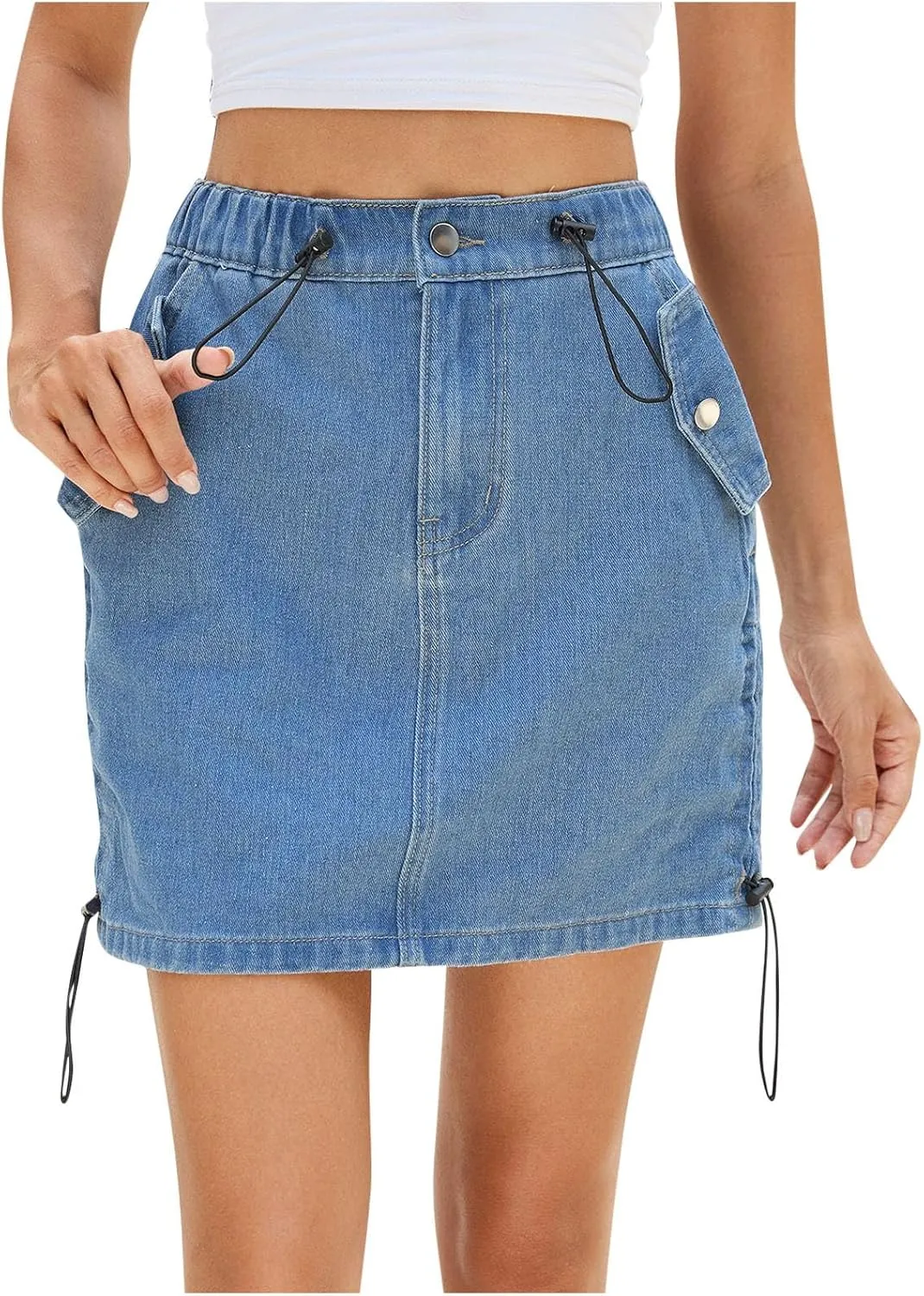 Women's High Waist Denim Mini Skirt Y2K Jean Skirt Casual Jean Skirt with Pockets Basic Distressed Jeans Denim Skirt