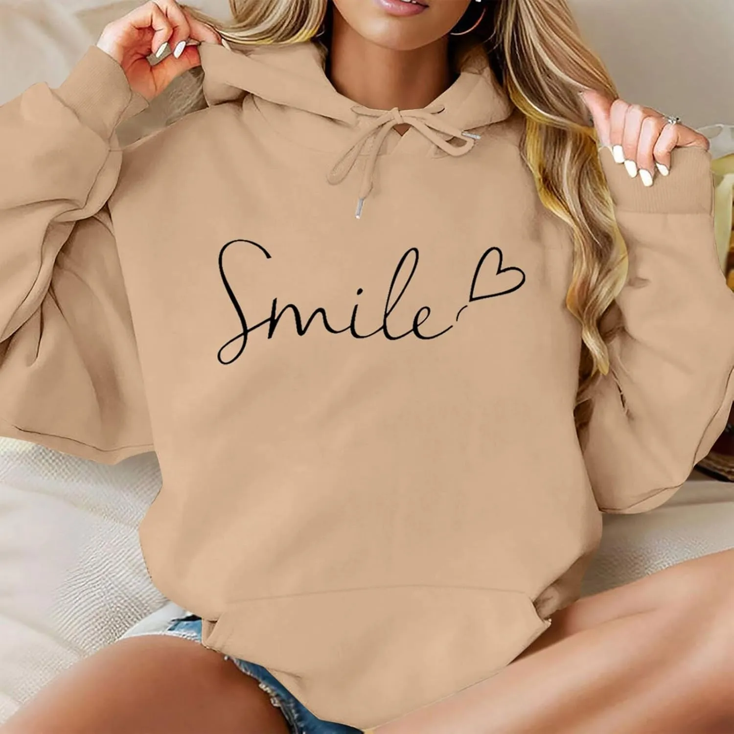 Womens Hooded Sweater Fashion Hoodies Oversized Sweatshirts Fall Pullover Loose Sweatshirt with Pocket Trendy