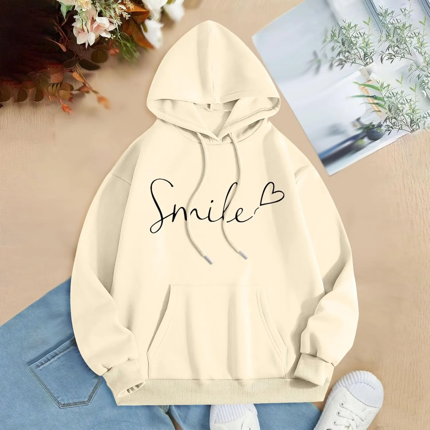 Womens Hooded Sweater Fashion Hoodies Oversized Sweatshirts Fall Pullover Loose Sweatshirt with Pocket Trendy