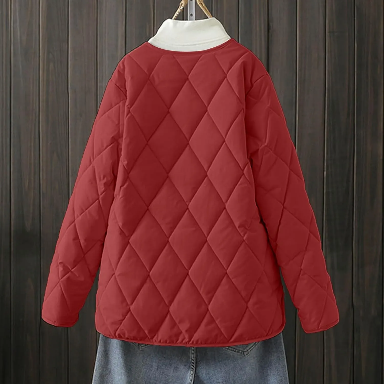 Womens jacket Womens Winter Coats Warmly Diamond Collarless Lightweight Quilted Short Cotton Padded Jacket