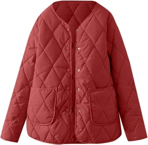 Womens jacket Womens Winter Coats Warmly Diamond Collarless Lightweight Quilted Short Cotton Padded Jacket