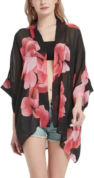 Women's Kimono Cardigans Camouflage Sheer Chiffon Blouse Boho Wrap Casual Coverup Loose Tops