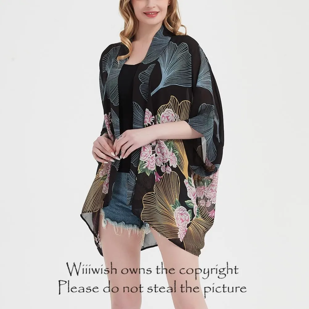 Women's Kimono Cardigans Camouflage Sheer Chiffon Blouse Boho Wrap Casual Coverup Loose Tops