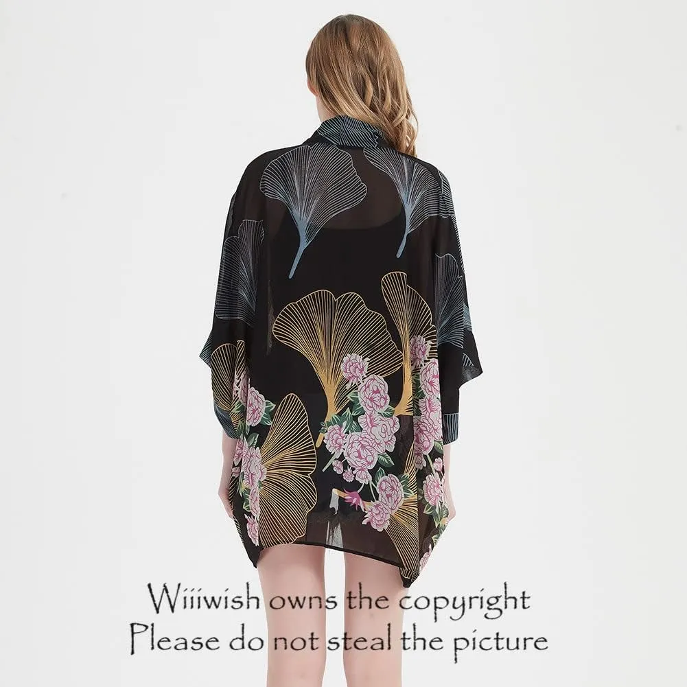 Women's Kimono Cardigans Camouflage Sheer Chiffon Blouse Boho Wrap Casual Coverup Loose Tops