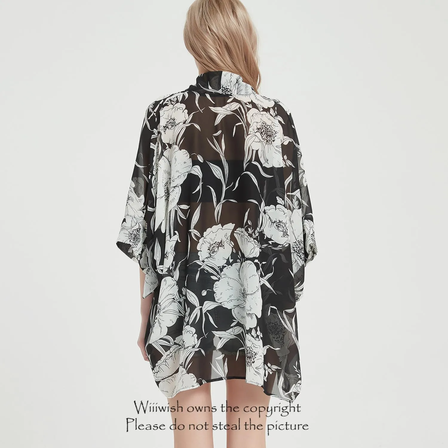 Women's Kimono Cardigans Camouflage Sheer Chiffon Blouse Boho Wrap Casual Coverup Loose Tops