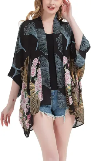 Women's Kimono Cardigans Camouflage Sheer Chiffon Blouse Boho Wrap Casual Coverup Loose Tops