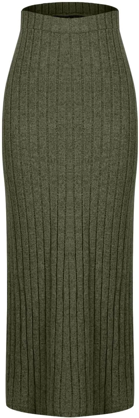 Women's Knitted Skirts Basic Fashion Elastic High Waisted Midi Long Bodycon Pencil Skirt Trendy Casual Spring Outfit
