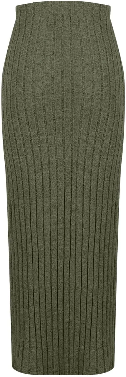 Women's Knitted Skirts Basic Fashion Elastic High Waisted Midi Long Bodycon Pencil Skirt Trendy Casual Spring Outfit