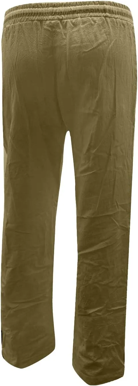 Womens Linen Casual Pants Winter Trendy Yoga Trousers with Pockets Fleece Lined Straight Leg