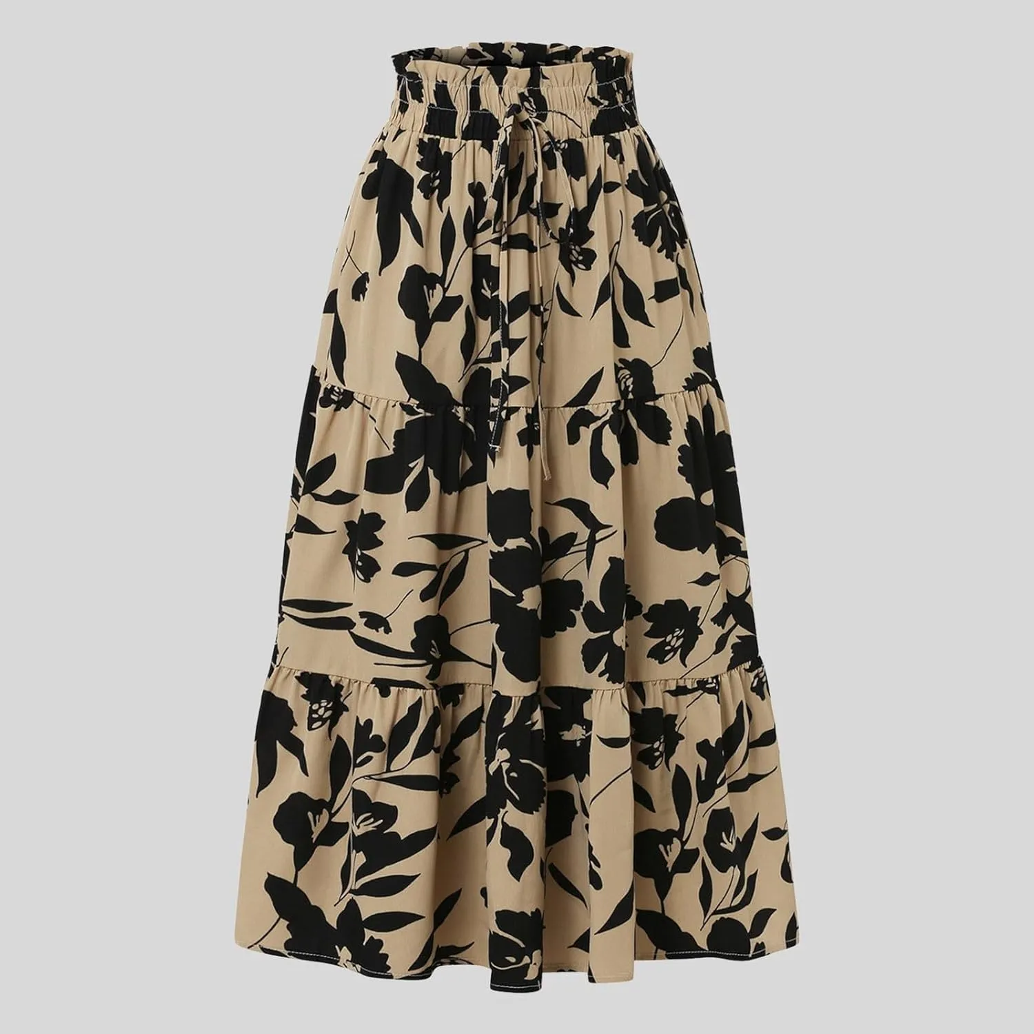 Womens Maxi Skirts Casual Drawstring High Slim Waist Flowy Summer Casual Elegant Beach Vacation Floral 2025