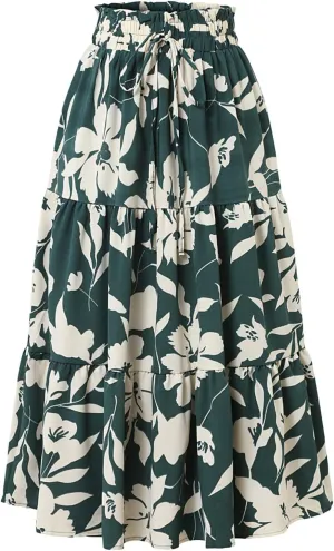 Womens Maxi Skirts Casual Drawstring High Slim Waist Flowy Summer Casual Elegant Beach Vacation Floral 2025