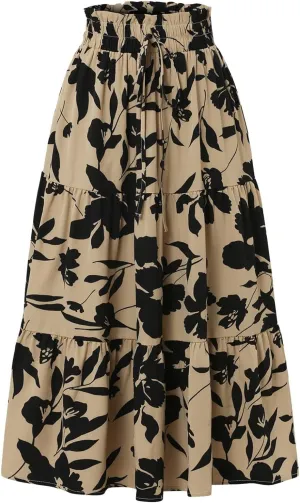 Womens Maxi Skirts Casual Drawstring High Slim Waist Flowy Summer Casual Elegant Beach Vacation Floral 2025