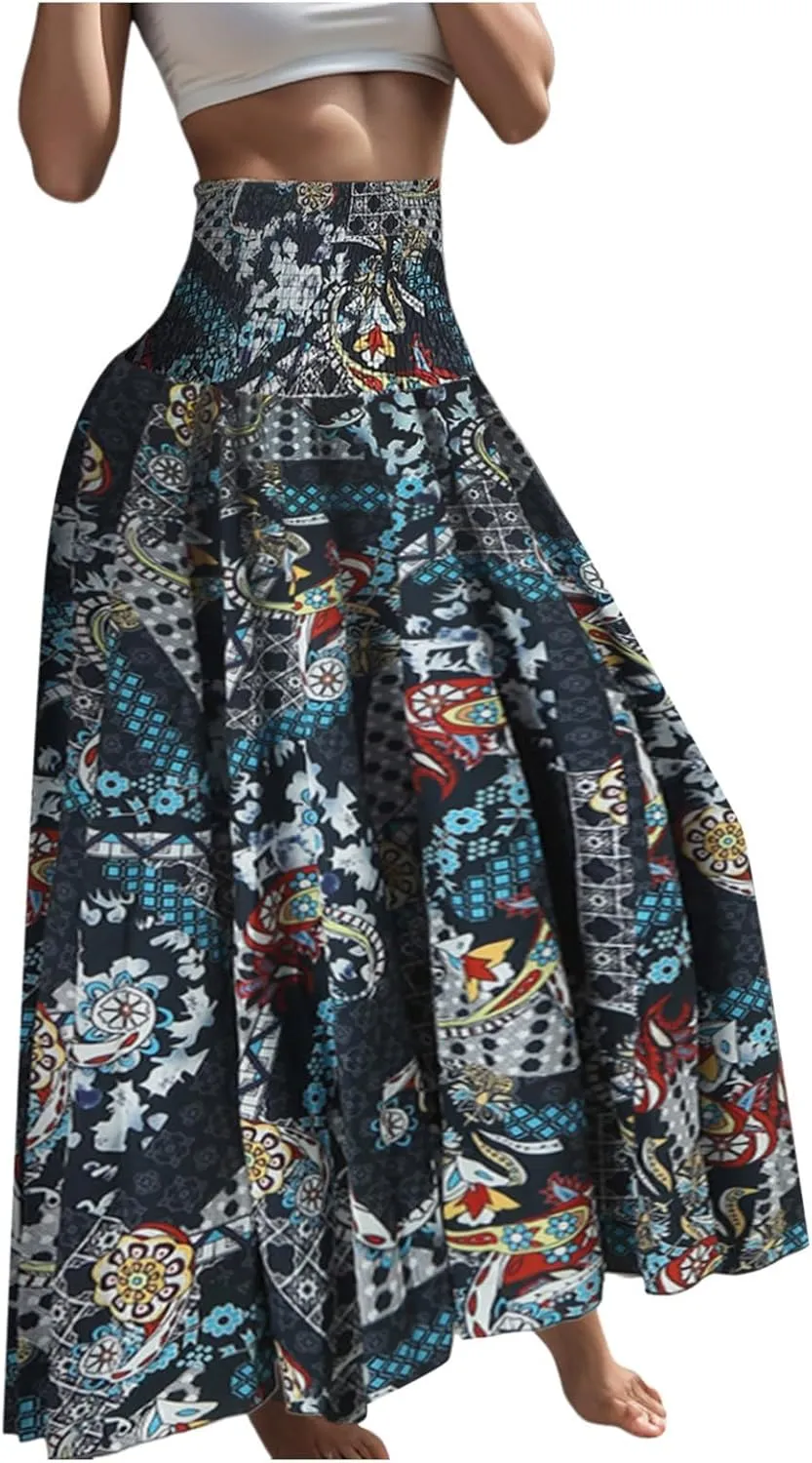 Womens Maxi Skirts Casual High Slim Waist Boho Flowy Summer Casual Elegant Beach Vacation 2025 Trendy Loose