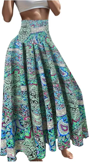 Womens Maxi Skirts Casual High Slim Waist Boho Flowy Summer Casual Elegant Beach Vacation 2025 Trendy Loose